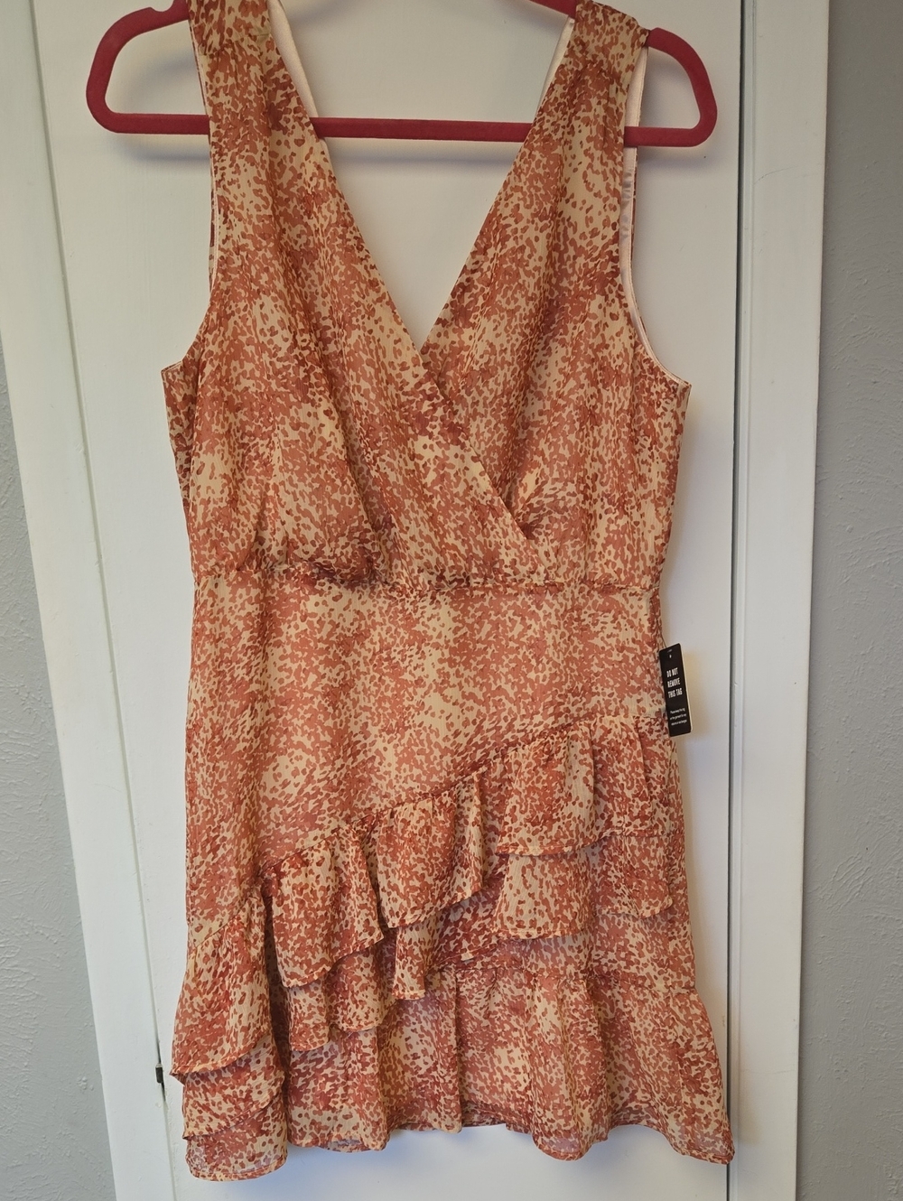 Women's Rust and Cream Wrap Ruffle Dress